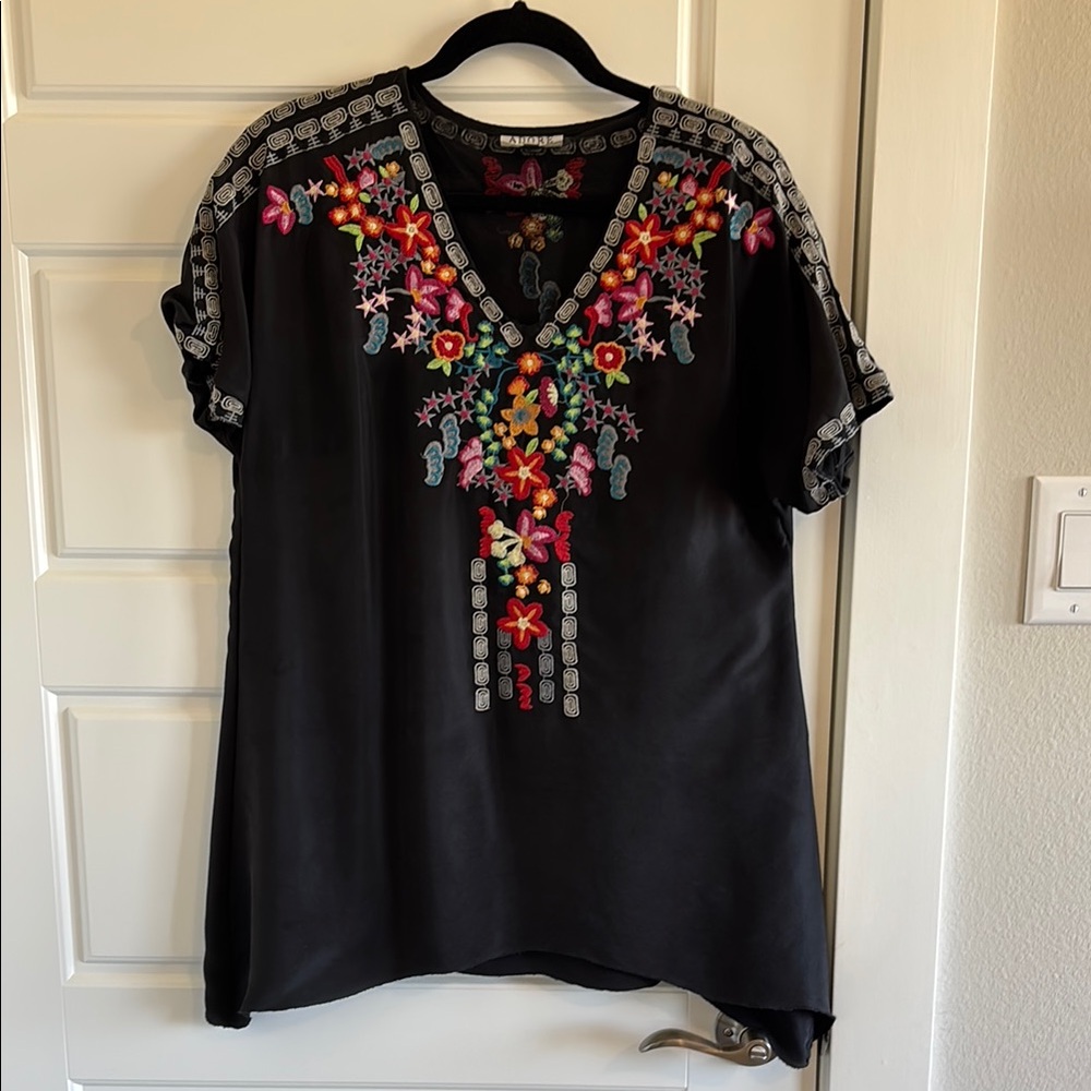 Adore Black and Red Graphic Blouse